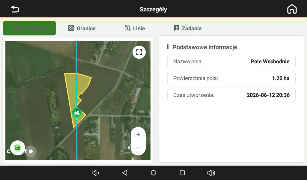 Szczegóły pola — granica i powierzchnia