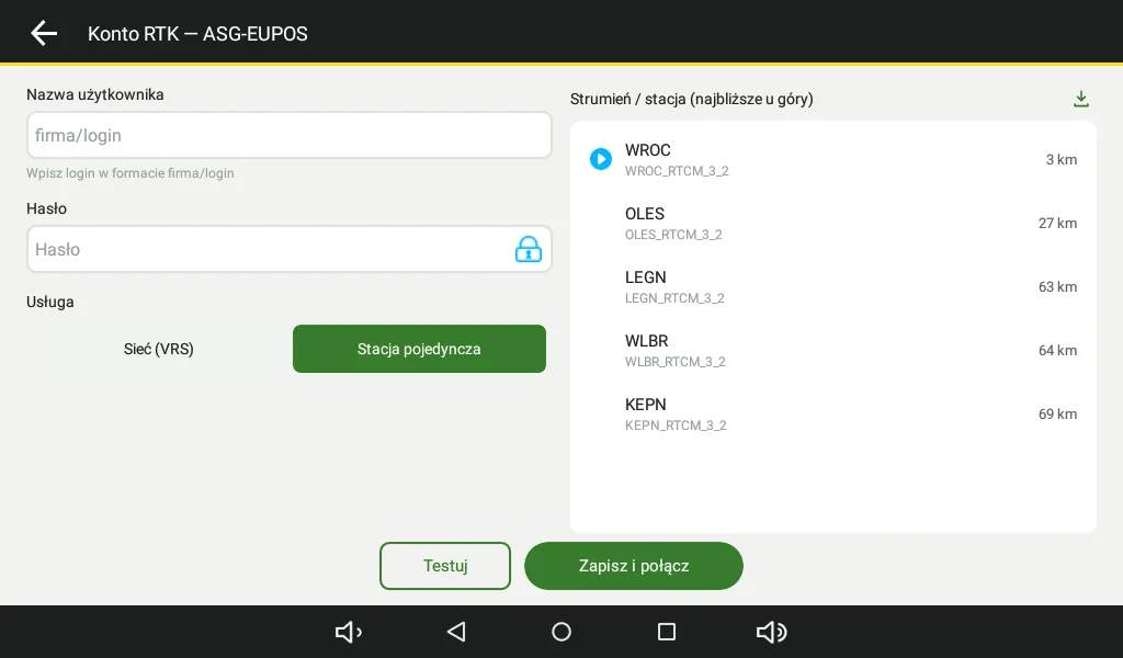Konfiguracja korekt RTK z sieci ASG-EUPOS